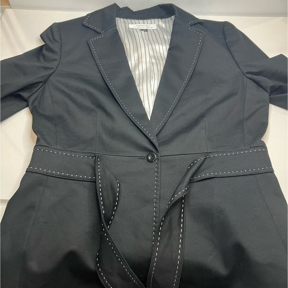 Tahari Womens 10 Blazer Black Belted Contrast Stitching Career Jacket Staple - Picture 8 of 10